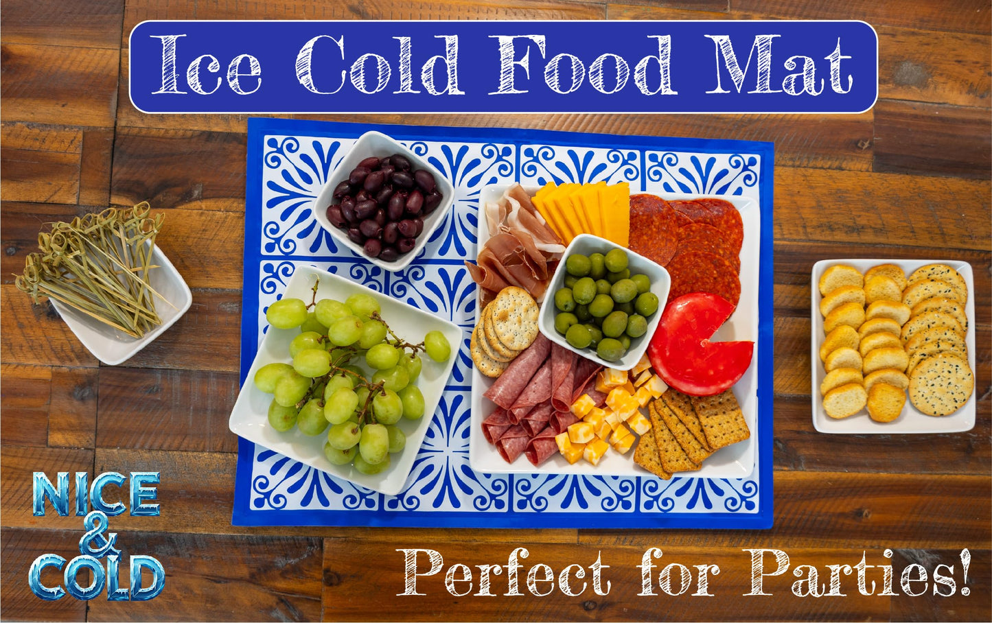 Reusable Freezable Ice Mat for Keeping Food Trays, Cheese Boards, Deli Meat, Veggie Plates, & Sushi Fresh and Cold – Charcuterie Chilling Mat – Perfect for Picnics & Parties!