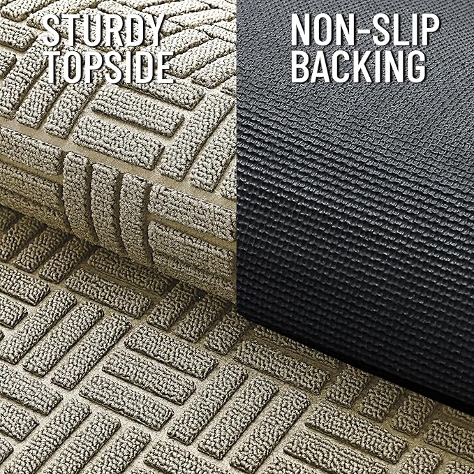 OLANLY Front Door Mat Outside Entrance 47x17, Absorbent, Heavy Duty Sturdy Natural Rubber Doormat Indoor Outdoor, Stain and Fade Resistant, Non-Slip Backing Low Profile Floor Mat for Entryway, Beige