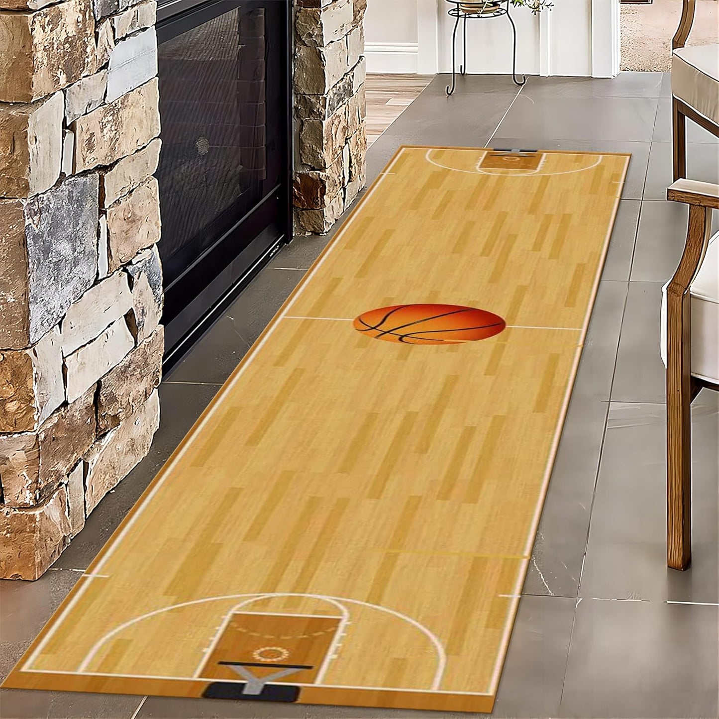 Sports Field Long Hallway Rug Runners, 2.6x10ft, Basketball Game Runner Rug, Machine Washable Durable High Traffic Rug, with Non Slip Backing Absorbent Carpet for Entryway Living Room
