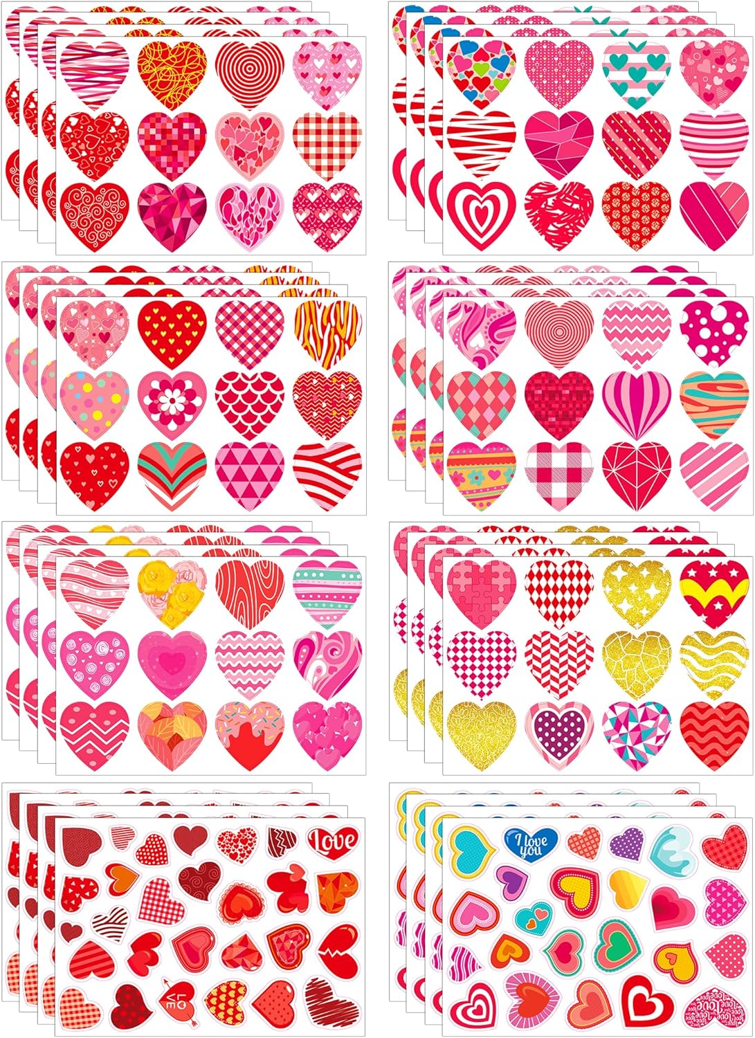 Valentines Stickers, 32 Sheets Cute Heart Stickers, Valentines Day Sticker for Kids, Class Gifts for Kids Classroom School, Crafts Party Favors Decoration