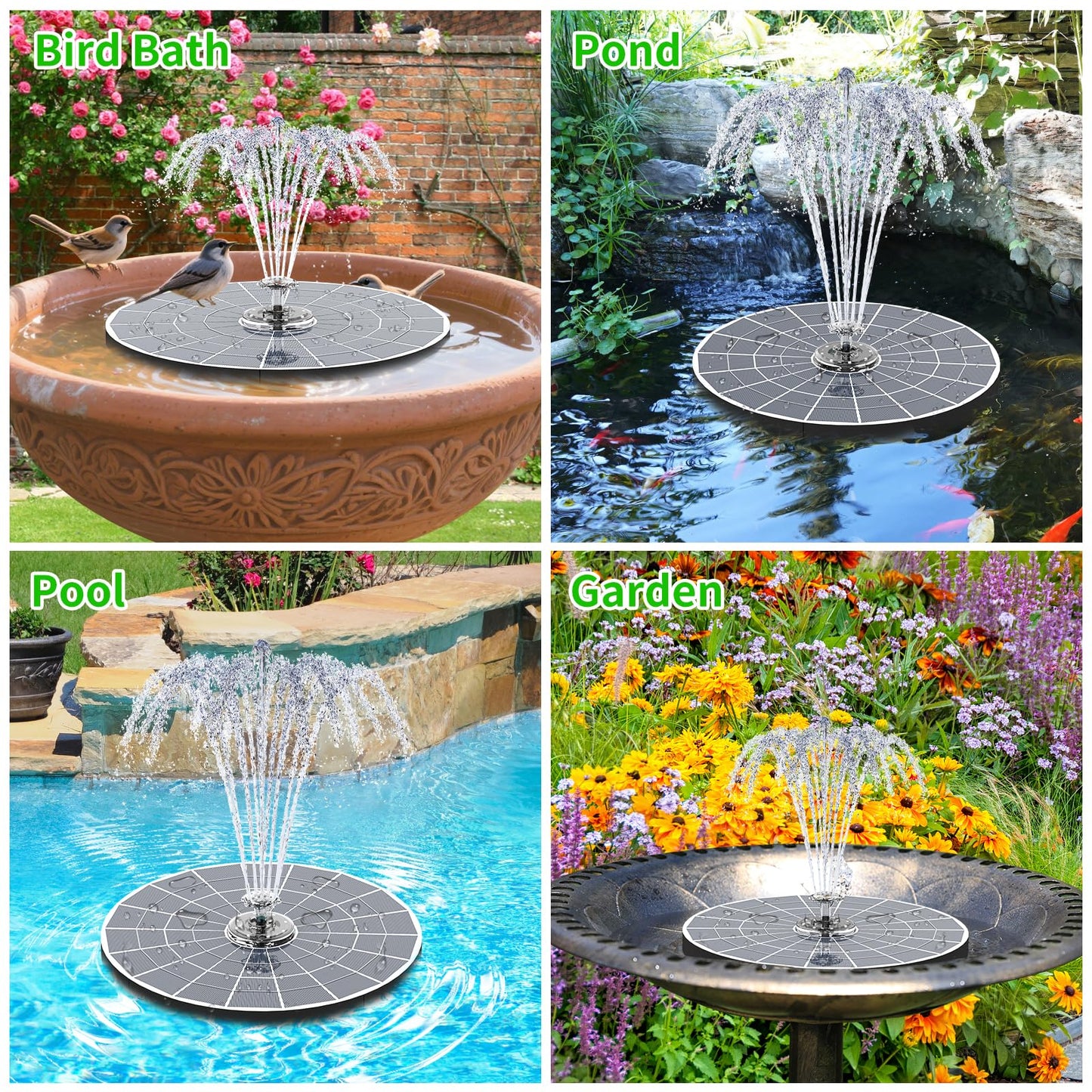 AISITIN 9W Solar Fountain Pump 2026, Solar Water Fountain Kit with 6600mAh Rechargeable Battery & 14 Nozzles & Charging Cable & Remote Control & 11 Colorful LED Lights for Garden Pond Pool Outdoor