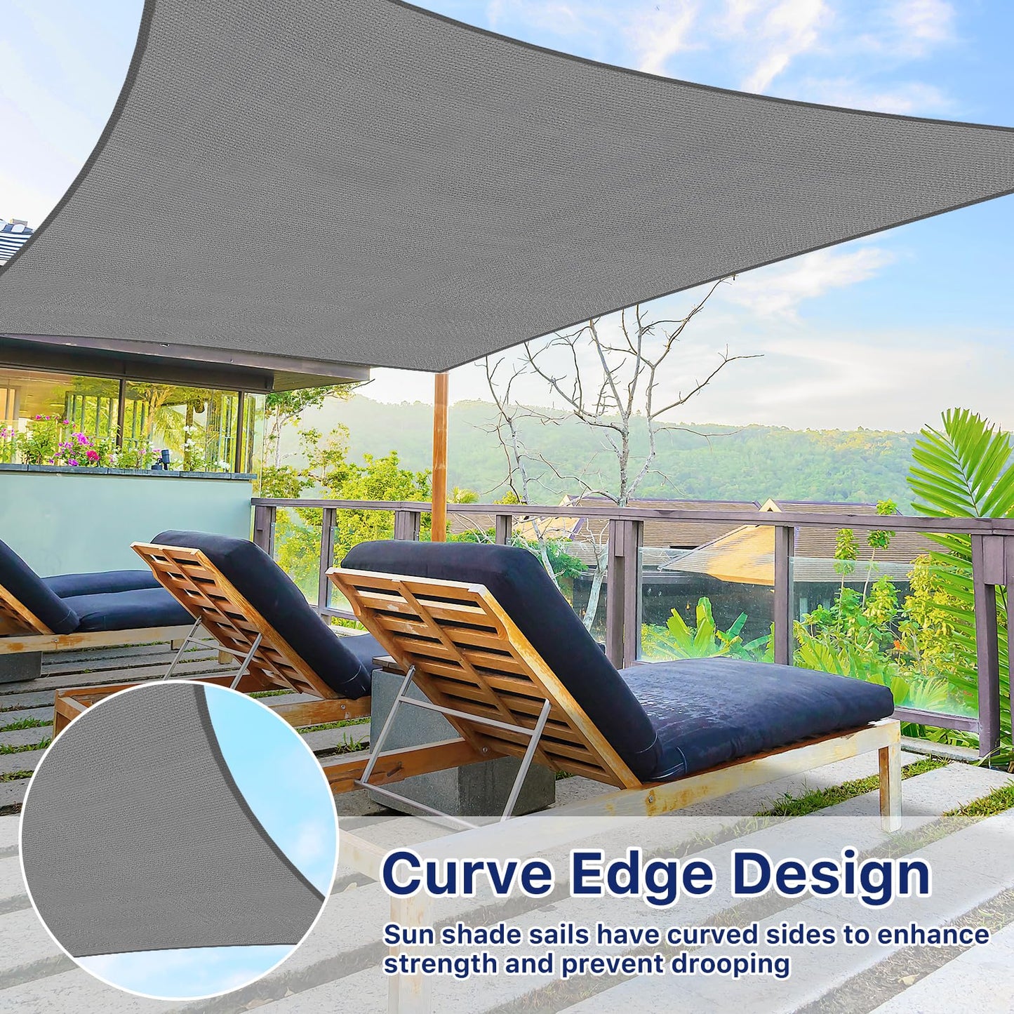 RoomHacks 10'x13' Sun Shade Sail, UV Protection Outdoor Shade, Curved Tear Resistant Heavy Duty Sun Shade for Patio Garden, Backyard, Deck, Car Port, Playground, (Grey)