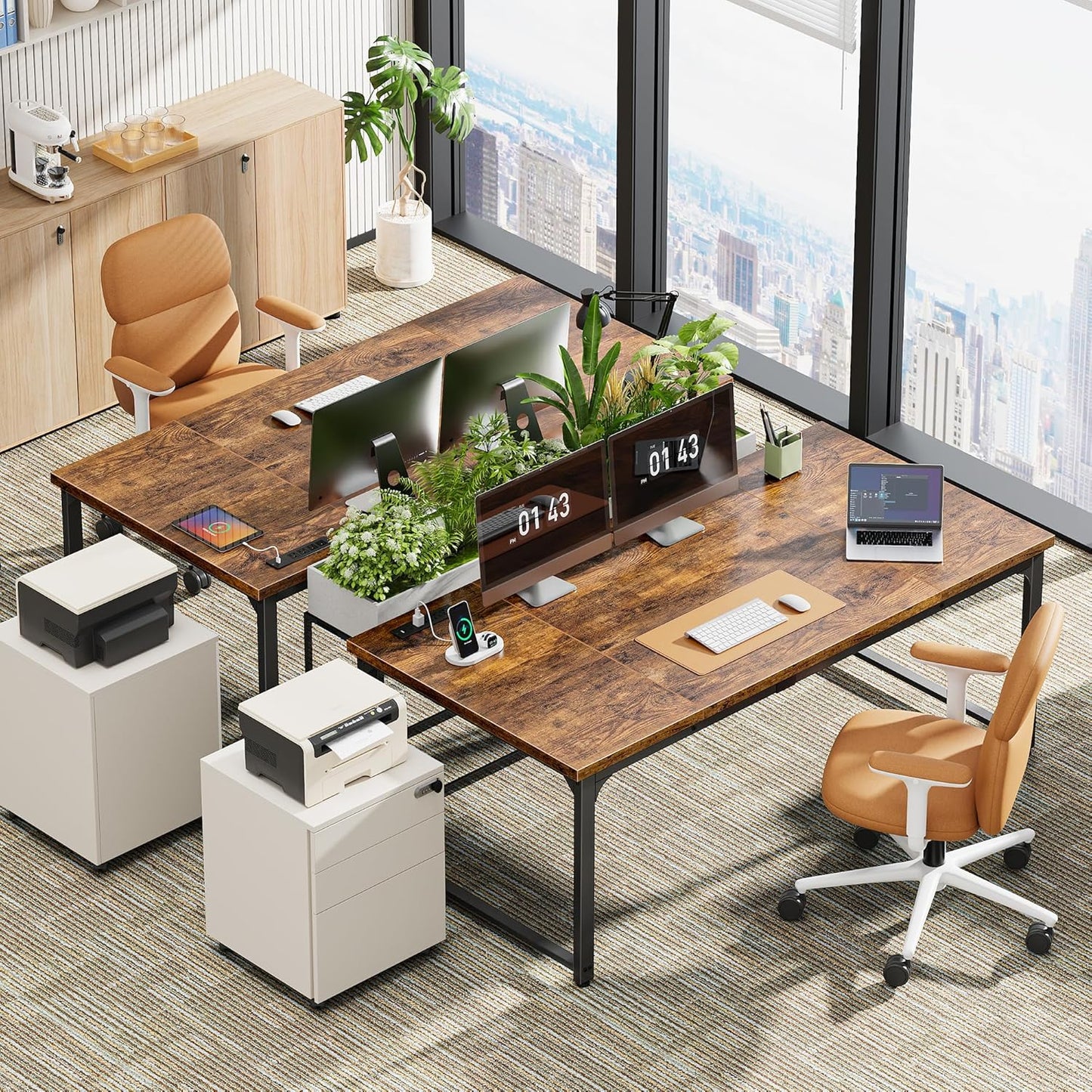 Huuger 63 x 31.5 inch Desk with Power Outlets & USB-C, 1.2 Inch Thicker Desktop, Robust Metal Tubes, Deep Computer Desk, Heavy Duty Office Desk, for Home Office, Rustic Brown