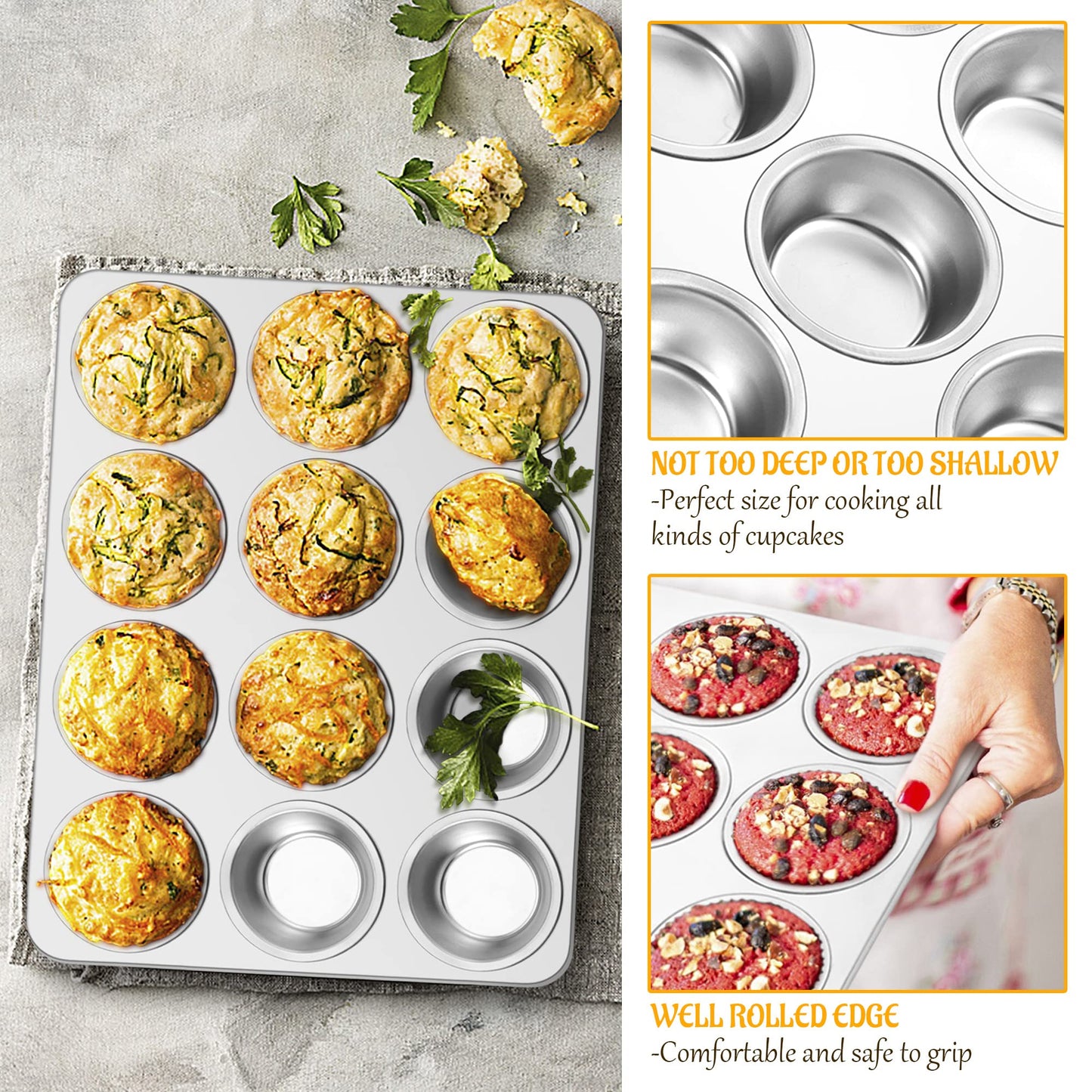 E-far Muffin Pan 12-Cup, Stainless Steel Cupcake Pan Metal Muffin Baking Tins for Oven, Regular Size & Easy Clean, Non-toxic & Dishwasher Safe