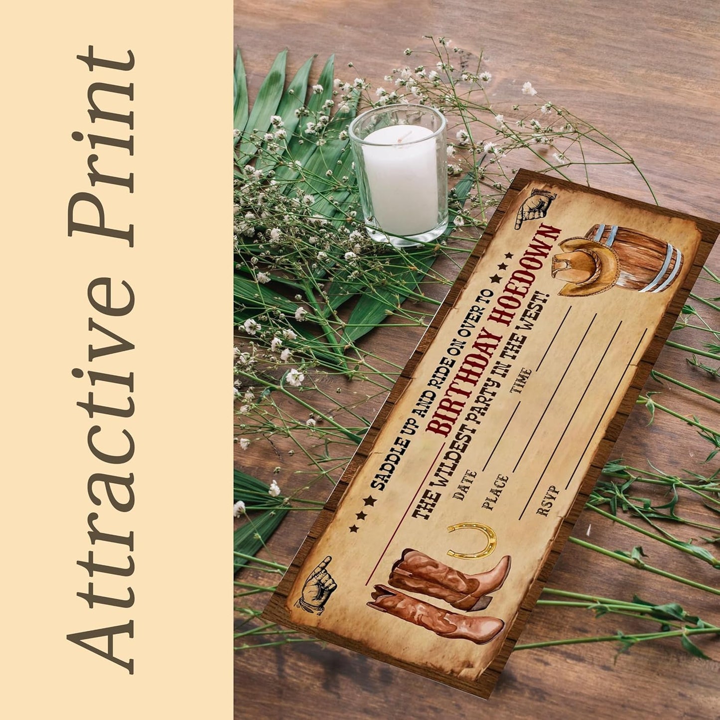 Retro Birthday Cards-The Wildest Party Ticket Invite Cards-Retro West Boots Birthday Invitation with Envelopes for West Lovers-Celebration Party Favor & Supplies (20 Packs)-A22
