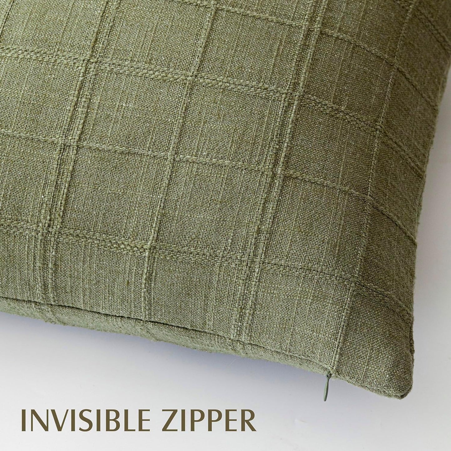 Foindtower Set of 2 Decorative Linen Check Throw Pillow Covers Neutral Farmhouse Vintage Cushion Covers Modern Boho Home Decor for Sofa Chair Couch Bedroom Living Room Outdoor,16×16 Inch,Sage Green