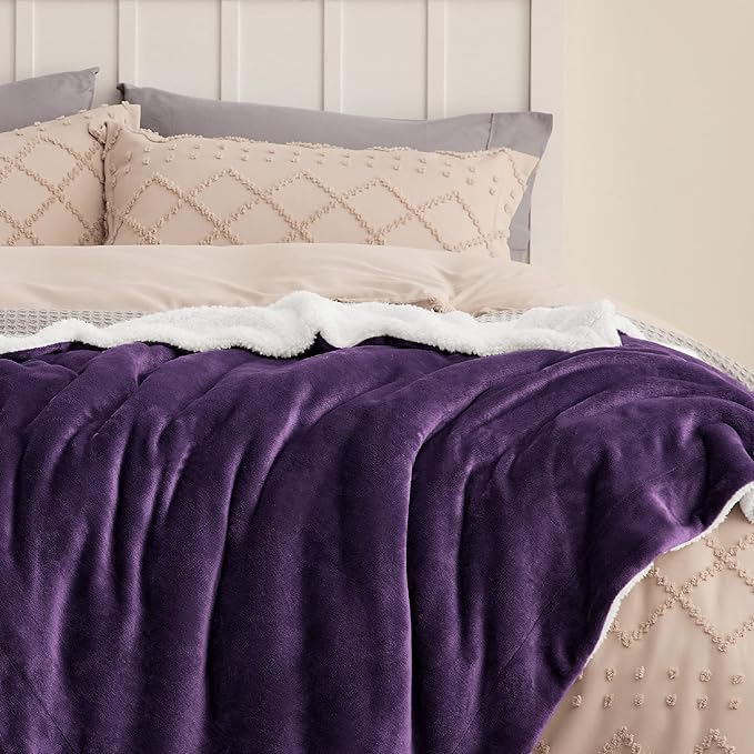 Bedsure GentleSoft Sherpa Fleece Throw Blanket Twin Size for Couch - Thick and Warm Throw Gifts for Women and Girls, Soft Fuzzy Plush Twin Blanket for Winter, Non-Heated, Purple, 60x80 Inches