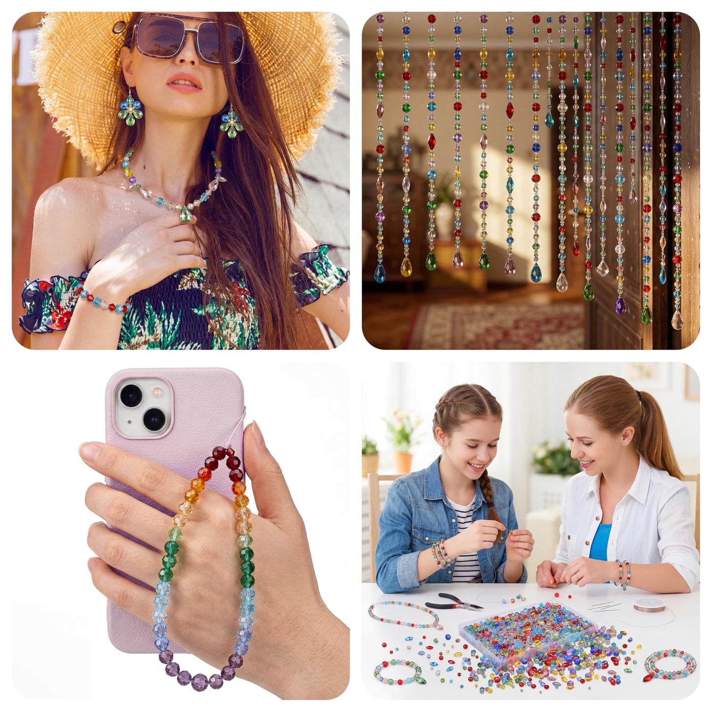 NUKAYAI 1200 Pcs Crystal Glass Beads for Jewelry Making – 13 Styles Bicone, Rondelle, Cube, Teardrop, Smooth Round, Floral and Strawberry Beads Bulk for DIY Bracelet Necklace Earring Craft Kit (Green)