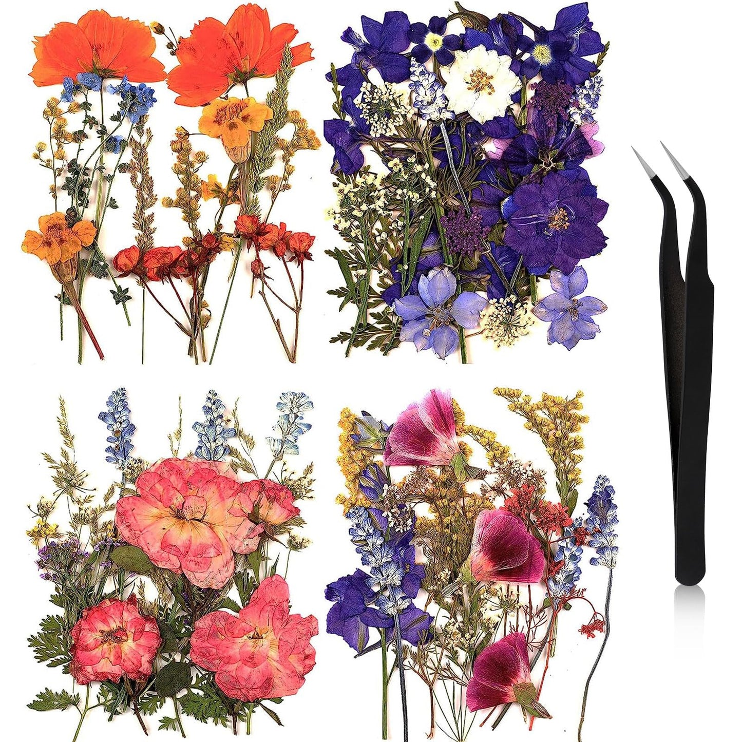 Nuanchu Dried Flower for Crafts Resin Pressed Flowers Bulk Dried Wildflowers Leave Natural with Tweezer for Resin Mold Scrapbooking Nail Soap Candle Making Cake Decorating DIY Christmas Craft Supplies