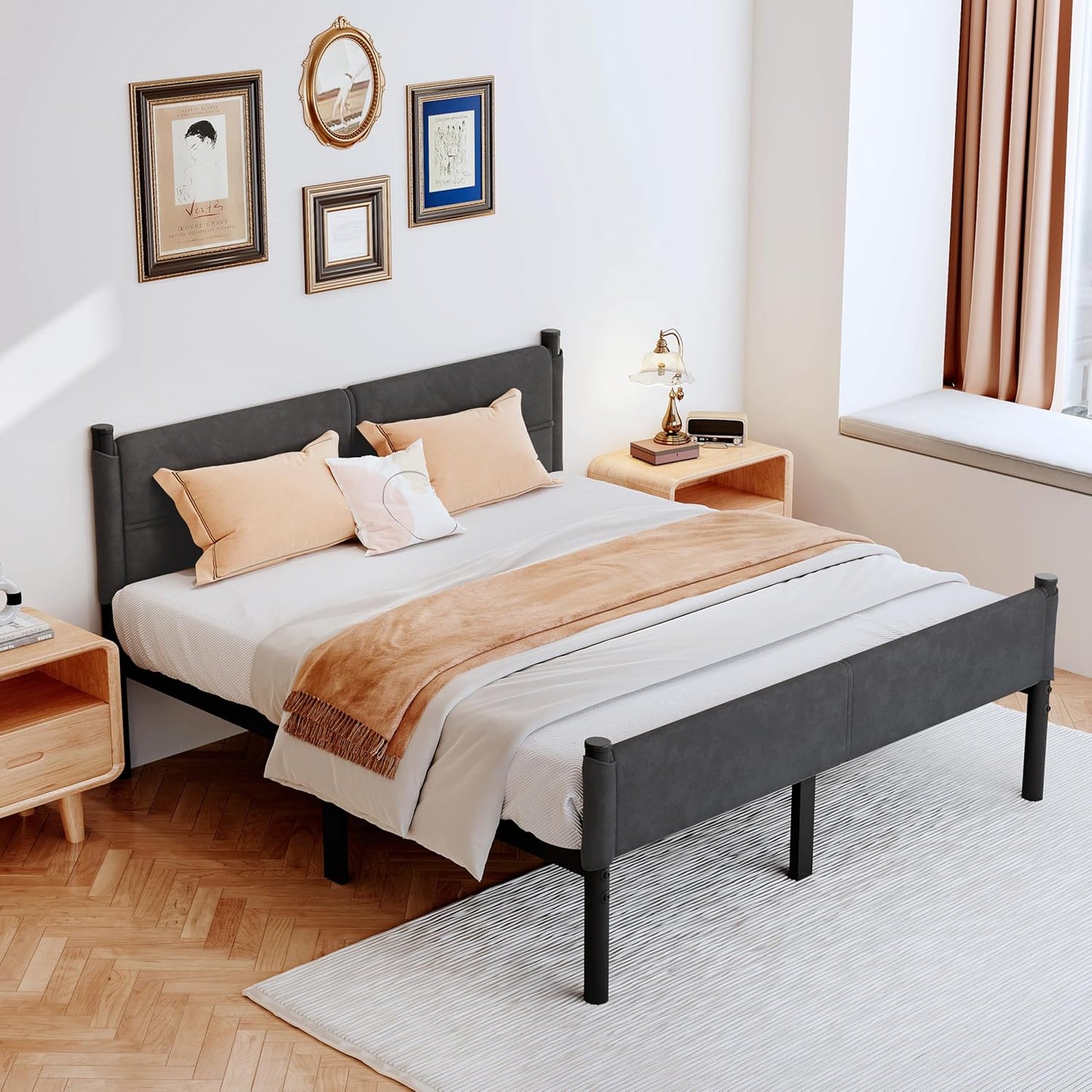 Metal Bed Frame,14Inch King Size Bed Frame with Storage Space,Heavy Duty Sturdy Mattress Foundation,Easy Assembly,No Box Spring Needed,Black,King Grey