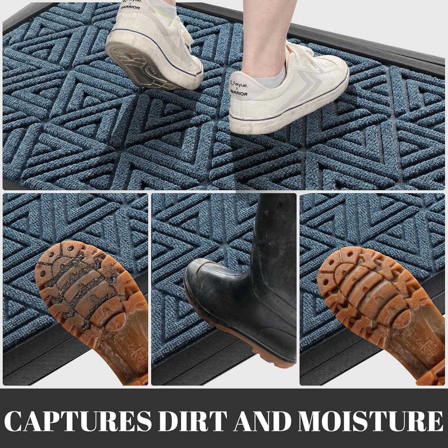 Yimobra Outdoor Mats for Front Door 29.5x17, Stops Mud & Dirt at Entrance, Fits Garage & Patio, All-Weather Waterproof Non Slip Outdoor Indoor Welcome Mat, Mix Blue