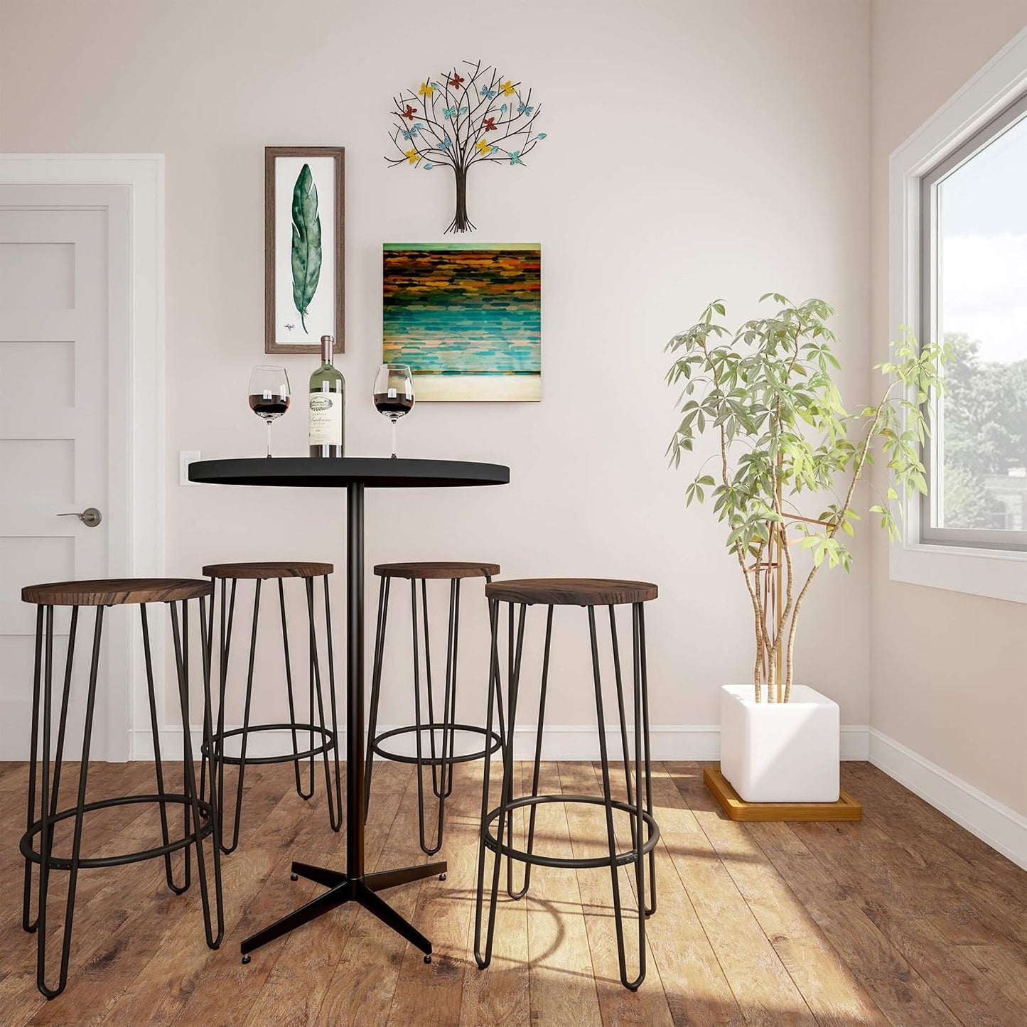 Lavish Home 24-Inch Bar Stools - Backless Barstools with Hairpin Legs, Wood Seat - Kitchen or Dining Room - Modern Farmhouse Barstools (Set of 4)