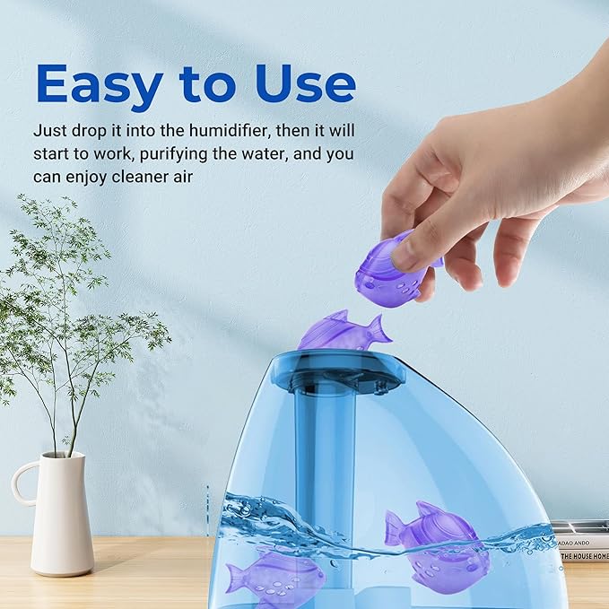 Funmit Humidifier Cleaning Fish, 12 Pack Humidifier Cleaner for Humidifiers and Fish Tanks, Purifies Water, Prevents Hard Water Build-Up, Reduces Scale, Purple