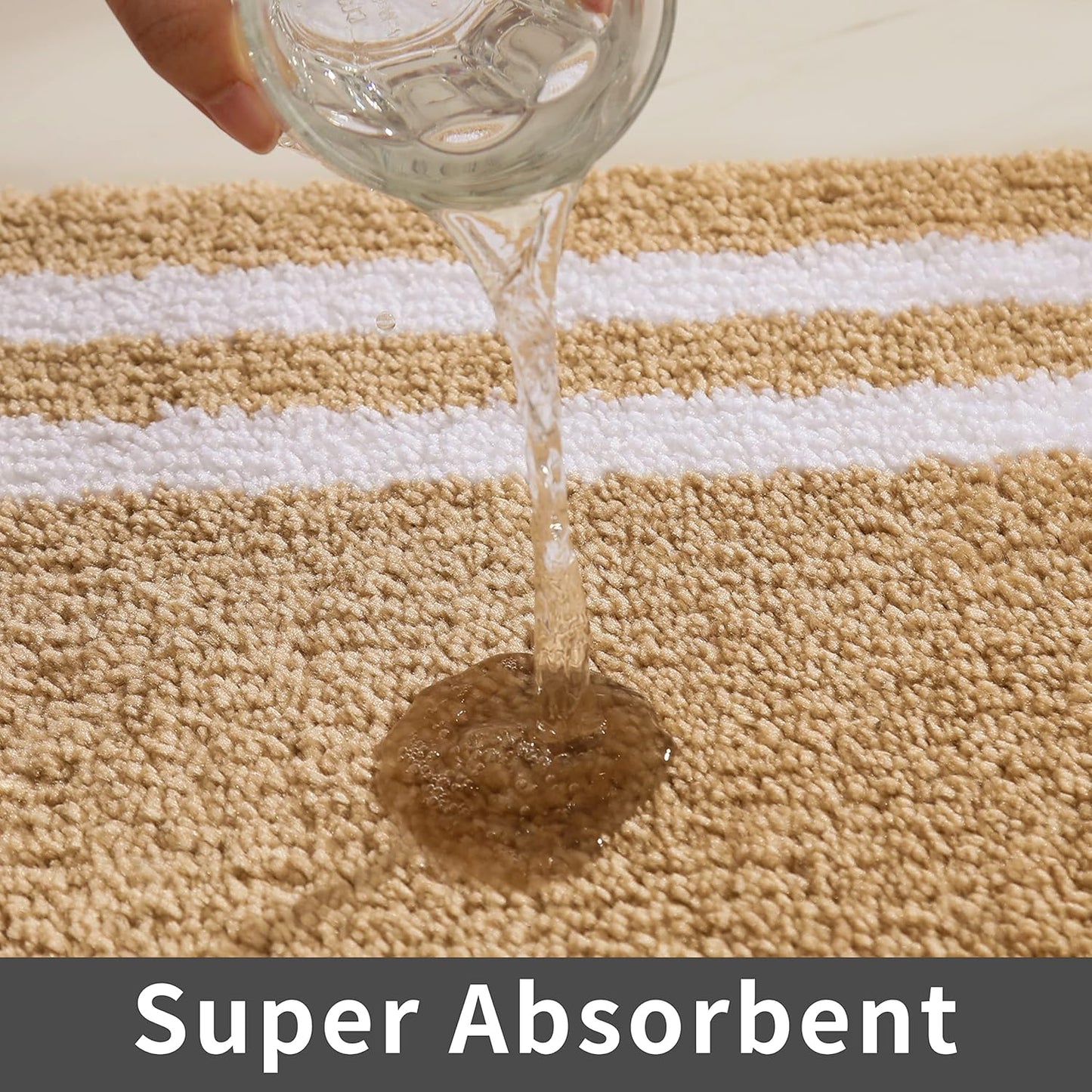 COSY HOMEER Extra Thick Bath Linen Sets Rugs - Anti-Slip Bath Mats Soft Plush 100% Strong Polyester Living Room Bathroom Floor Water Absorbent(Beige,24x36 - Inches)