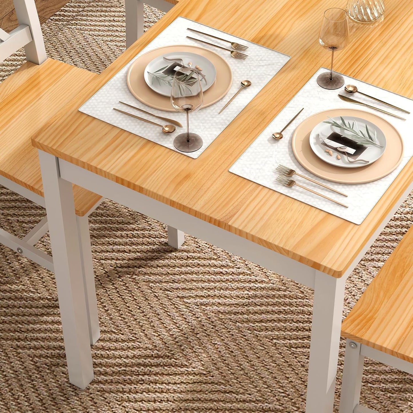 sogesfurniture Dining Table Set for 4，Dinette Set for 4 Small Space,5 Pieces Dining Table for Kitchen, Dining Room 42.5'', Pine Wood,Oak&White