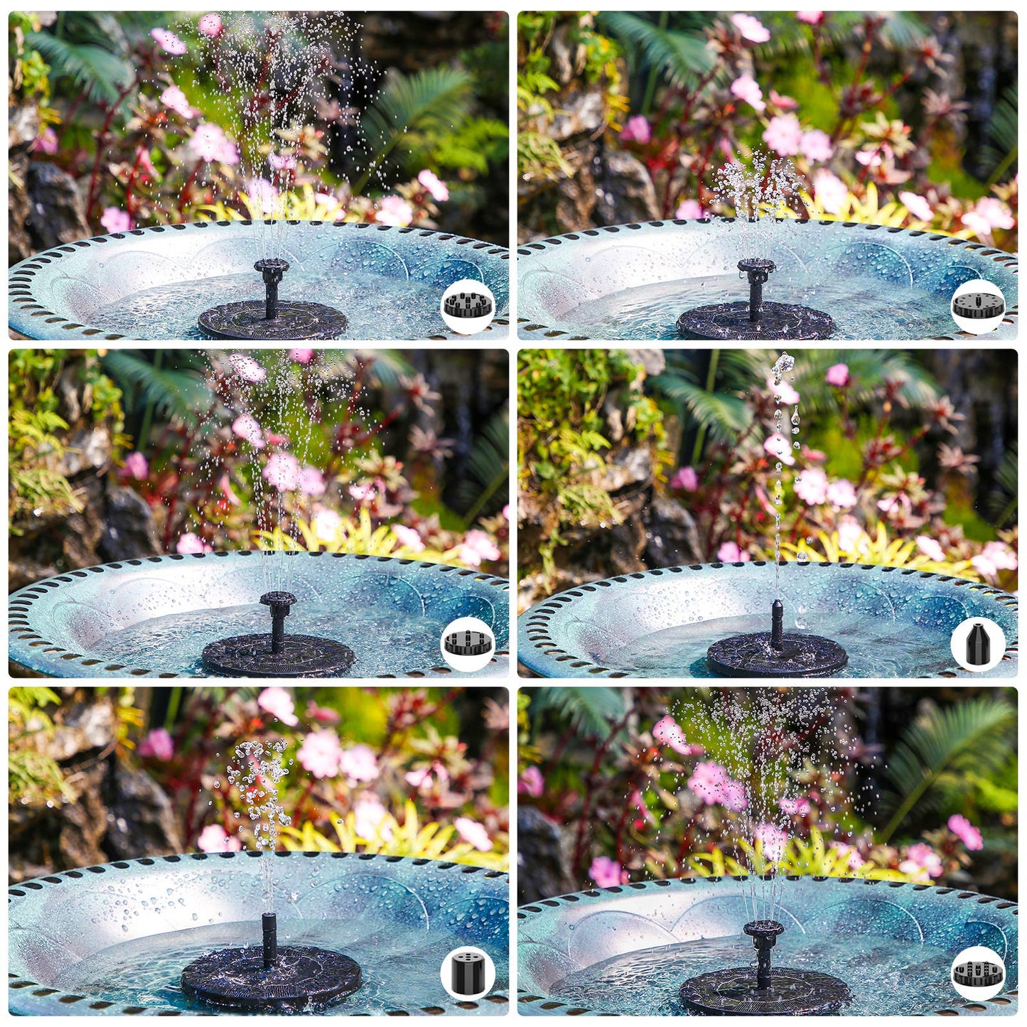 2.5W Solar Fountain for Bird Bath 2026 Upgraded, Solar Bird Bath Fountain with 4 Fixed Rods & 6 Nozzles for Garden, Pond, Pool, and Patio – No Battery Required, Attracts Hummingbirds & Wildlife