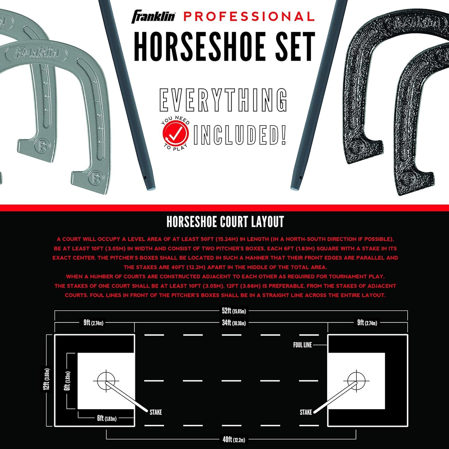 Franklin Sports Horseshoes Sets - Metal Horseshoe Game Sets for Adults + Kids - Official Weight Steel Horseshoes - Beach + Lawn Horseshoes Sets - Sets Include (4) Horseshoes and (2) Ground Stakes