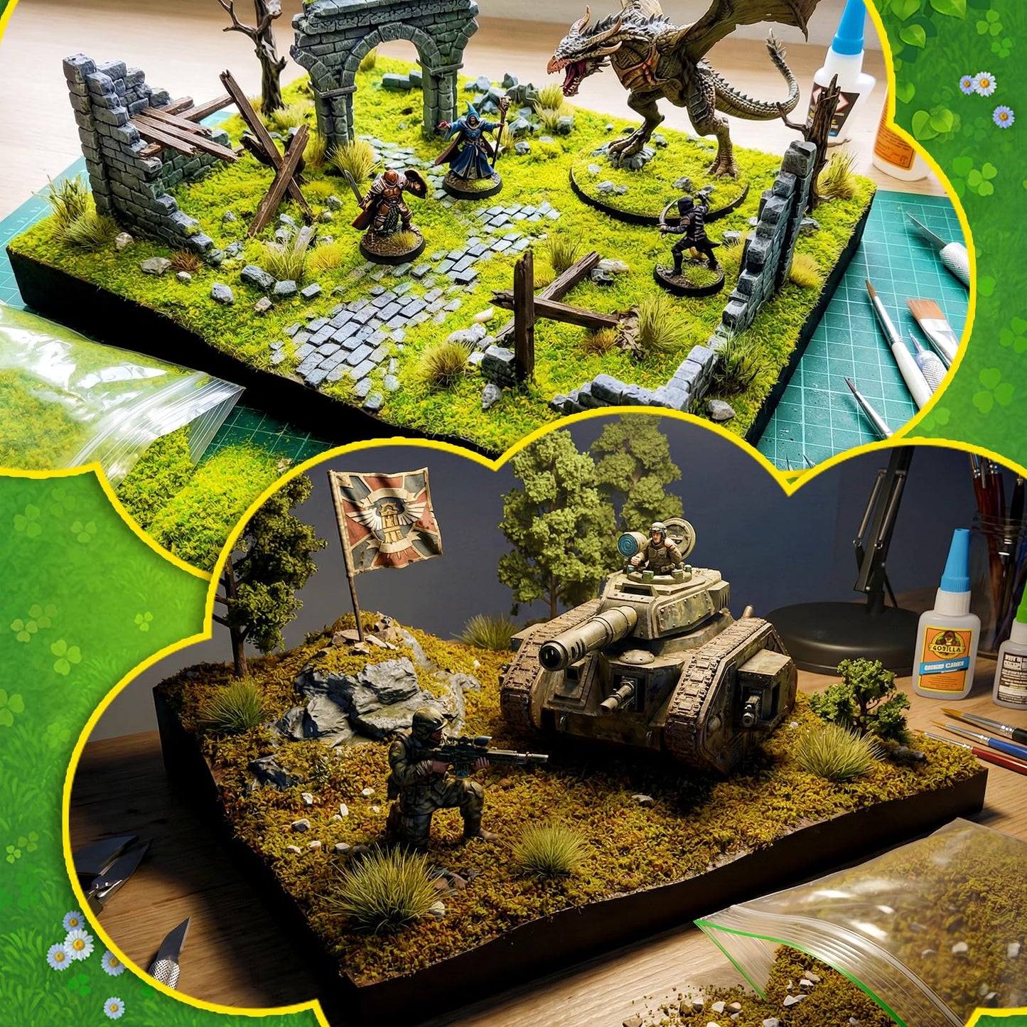 Warmtree 4 Pcs Static Grass Flock Stone Scenery Terrain Kit, Model Rock Gravel Ground Grass Miniature Scene DIY Figurine Landscape Terrain Grass for Model Railway, Fairy Gardens, Dioramas Supplies