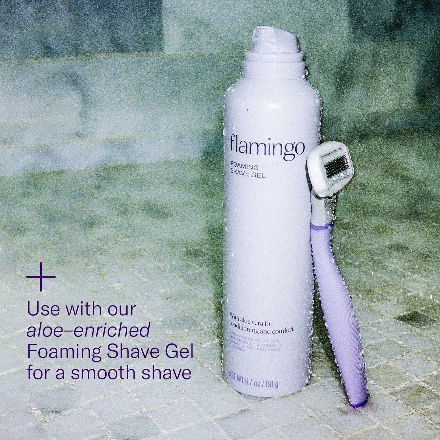 Flamingo Shaving Razor Set for Women - Original Razor Handle, 4 Blade Refills, and Shower Holder - Lilac