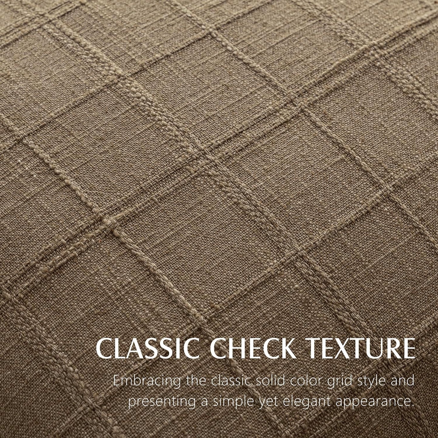 Foindtower Set of 2 Decorative Linen Check Throw Pillow Covers Neutral Farmhouse Vintage Cushion Covers Modern Boho Home Decor for Sofa Chair Couch Bedroom Living Room Outdoor,22×22 Inch,Light Brown