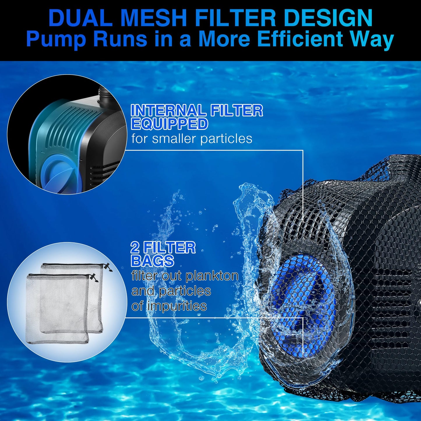 1600GPH Submersible Water Pump, 100W Electric Waterfall Water Fountain Pump, Pond Pump Kit for Garden Pool Fish Aquarium Tank