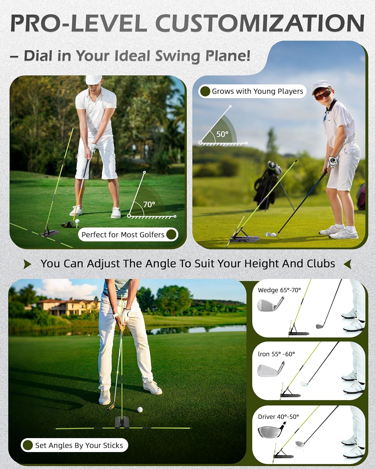 Golf Alignment Stick, Golf Swing Trainer with Angle Plate/Holder Sets, Posture Corrector Golf Trainging Aid, Swing Plane Trainer for Aiming, Putting, Swing/Golf Practice Tools