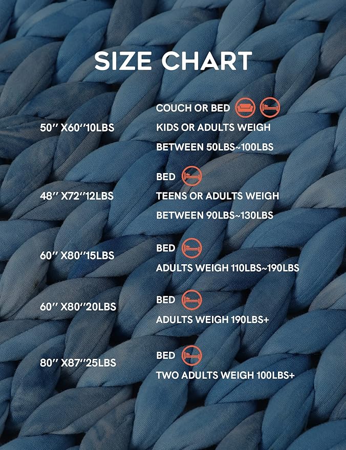YnM Weighted Blanket, Handmade Chunky Knitted Design, Soft and Cozy, Temperature Regulating and Breathable, Machine Washable Throw for Sleep or Home Decor (Dark Blue Tie-Dyed, 60x80 Inch, 20lbs)