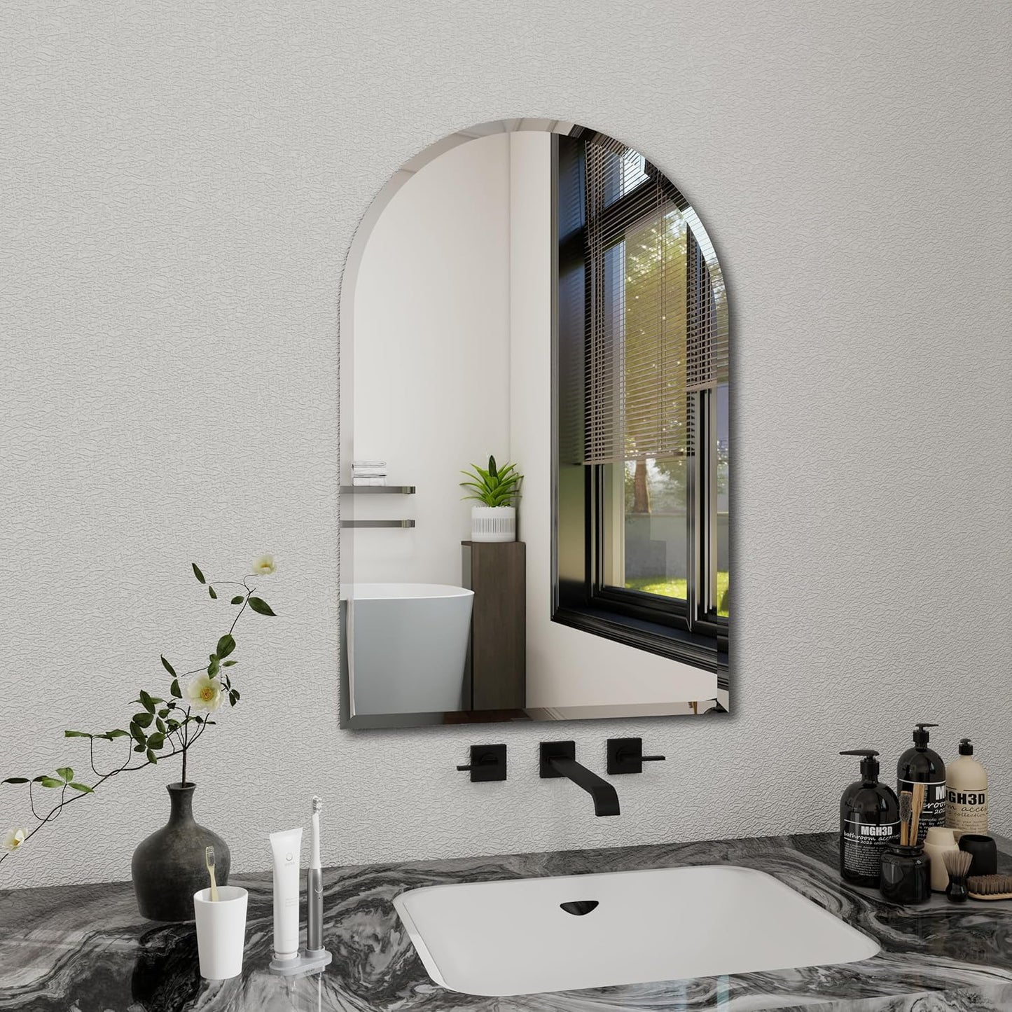 Arched Bathroom Mirror, 32X40 inch Arched Frameless Mirror, Arch Wall Mirror，Frameless Mirrors for Bathroom,Beveled Bathroom Mirror.