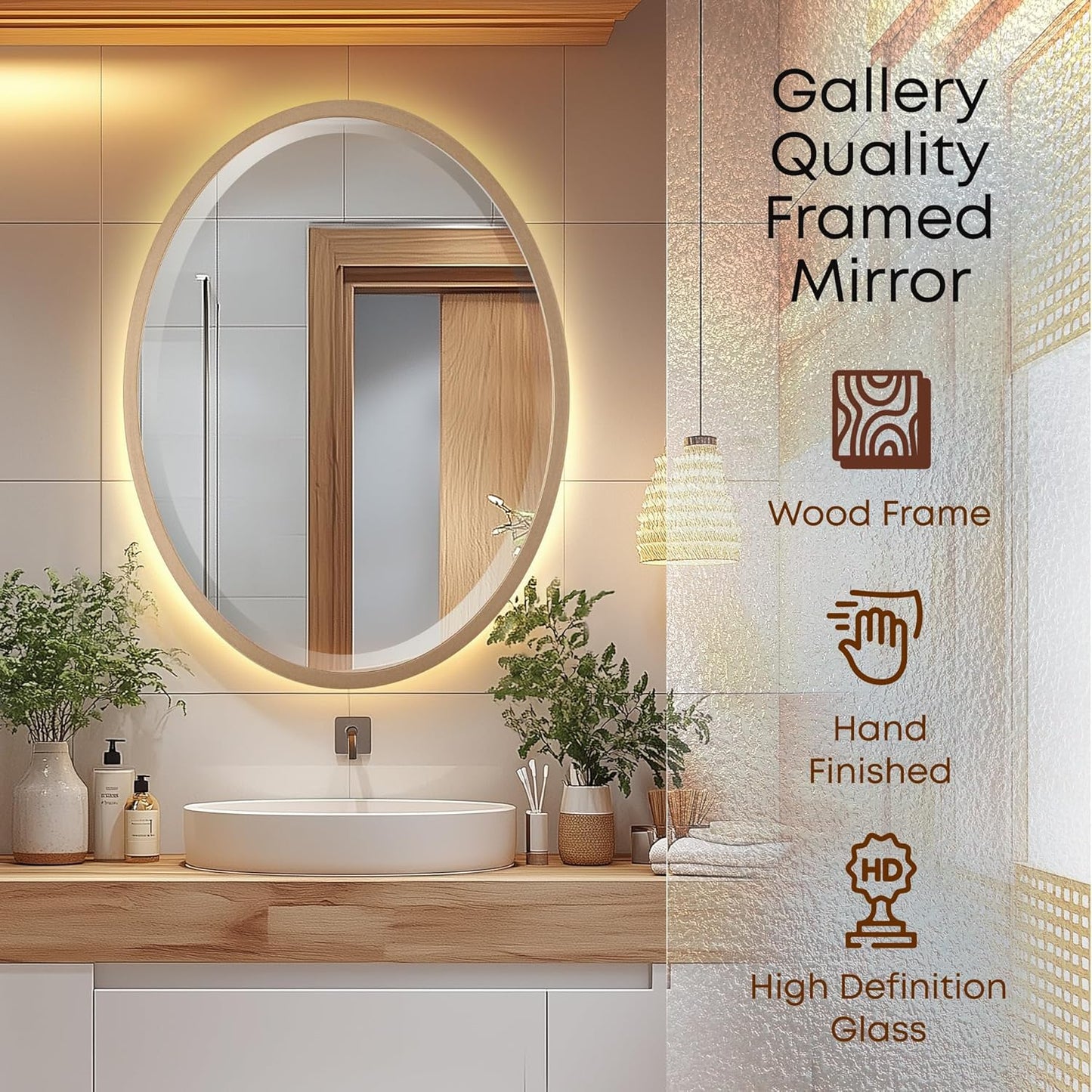 OVALCREST - Oval Wooden Beveled Wall Mirror for Home Decor, Bathroom, Vanity, Bedroom, Living Room, Hallway - London Style (Gold Spray) 23.1 x 29.1