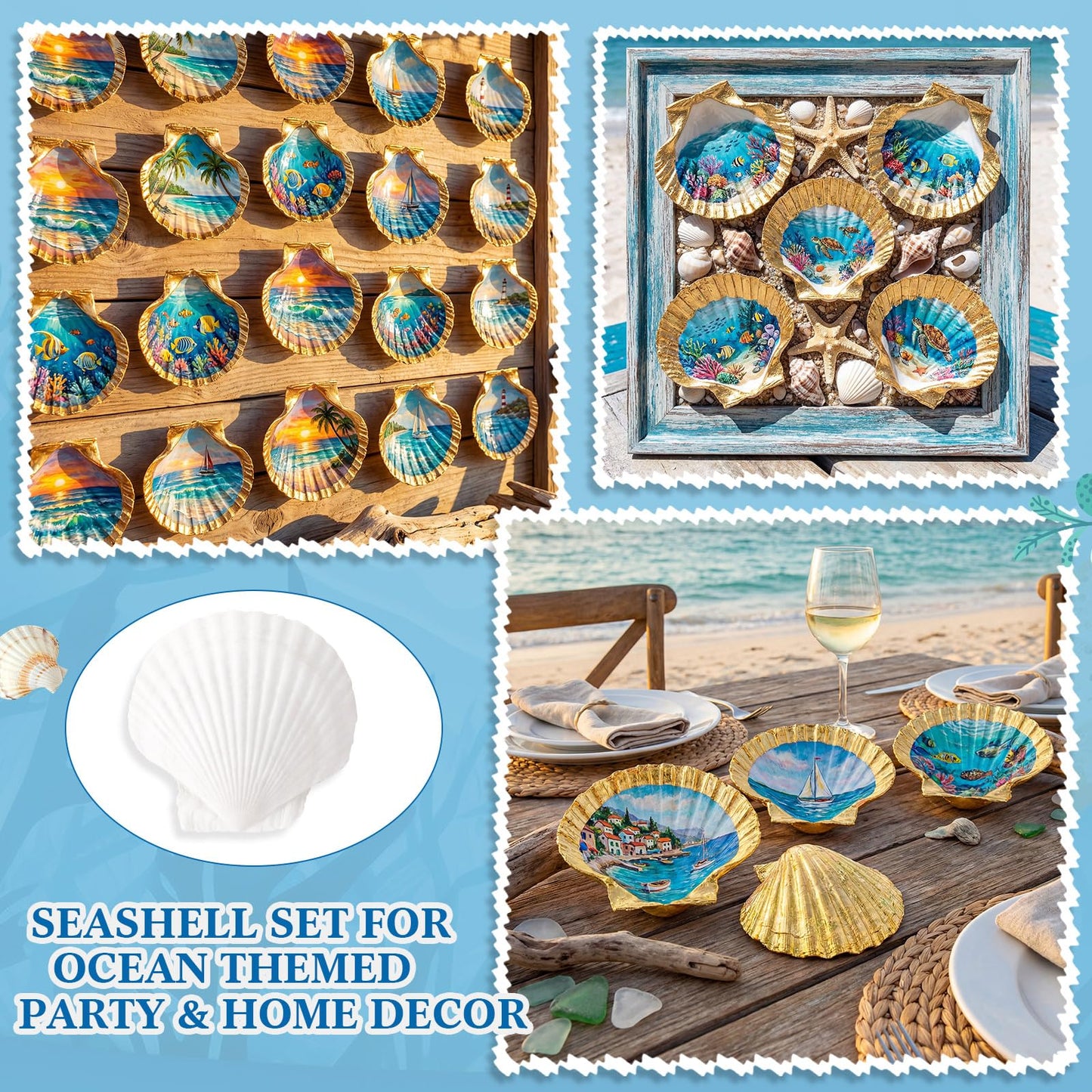 BreezeHug 10 Pcs Large Scallop Shells for Crafts 4-5 Inch White Seashells Bulk for Gold Leaf Crafts DIY Painting Baking Ocean Themed Party Supplies & Decorations with Adhesive Brush Tweezers