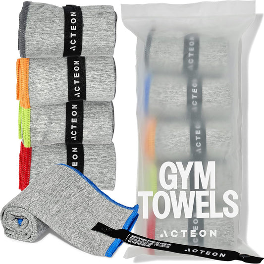 Acteon Microfiber Quick Dry Gym Towel, Silver ION Odor-Free Absorbent Fiber, Fast Drying, Men & Women Workout Gear for Body Sweat, Working Out, Towels