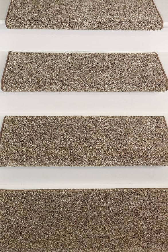 Oak Valley Designs™ Rounded Bullnose Carpet Stair Treads - Anti Slip Indoor Stair Mats for Wooden Stairs, Style: Stoney Brook, Dove 31" W X 9.75" D (Set of 14)