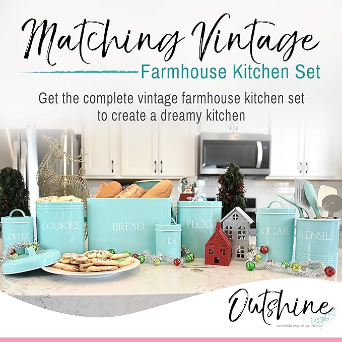 OUTSHINE Cookie Jars for Kitchen Counter | Farmhouse Mint Cookie Jar with Airtight Lids | Vintage Metal Cookie Container | Sweet Cookie Jar for Countertop