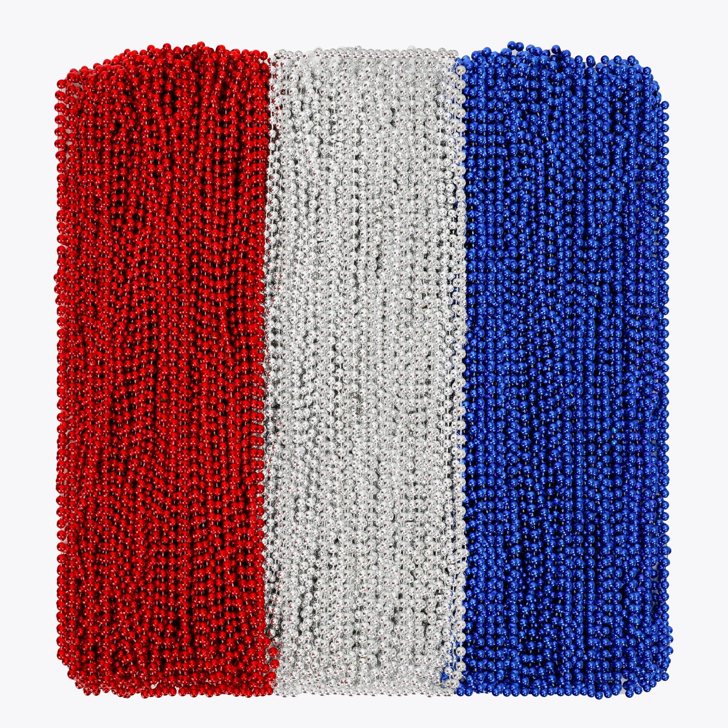 Huskein 120 PCS 4th of July Necklace, 33" Red Silver Blue Metallic Beaded Necklaces, Independence Day Party Accessories Patriotic Bead Necklace for Memorial Day Fourth of July Parades Party Supplies