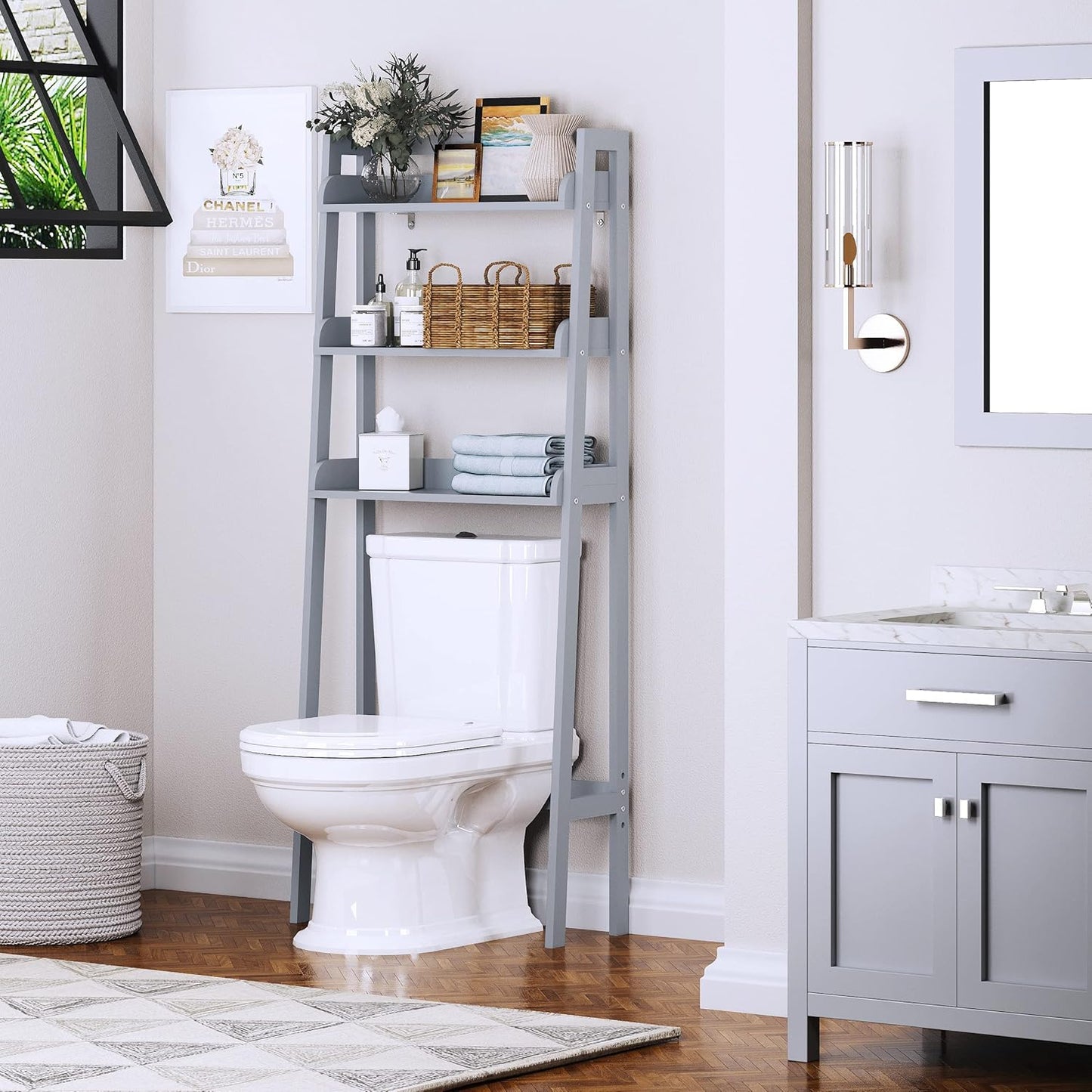 UTEX Over Toilet Bathroom Organizer, 3-Tier Above Toilet Storage Shelf Rack, Bathroom Shelves Over Toilet (Gray)