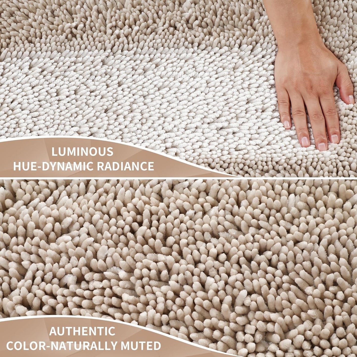 Yimobra Long Bathroom Rug Non Slip 44x24 Inch, Extra Thick Soft Absorbent Chenille Bath Mat, Machine Washable Quick Dry Bath Rugs for Bathroom Floor, Tub and Shower, Home Decor Accessories, Khaki