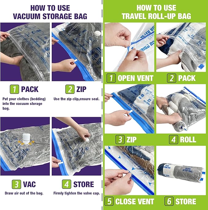 HIBAG Vacuum Storage Bags with Electric Pump, Vacuum Seal Space Saver Bags for Clothes, Clothing, Pillows, Blanket Bedding Comforters, Combo 20 pack