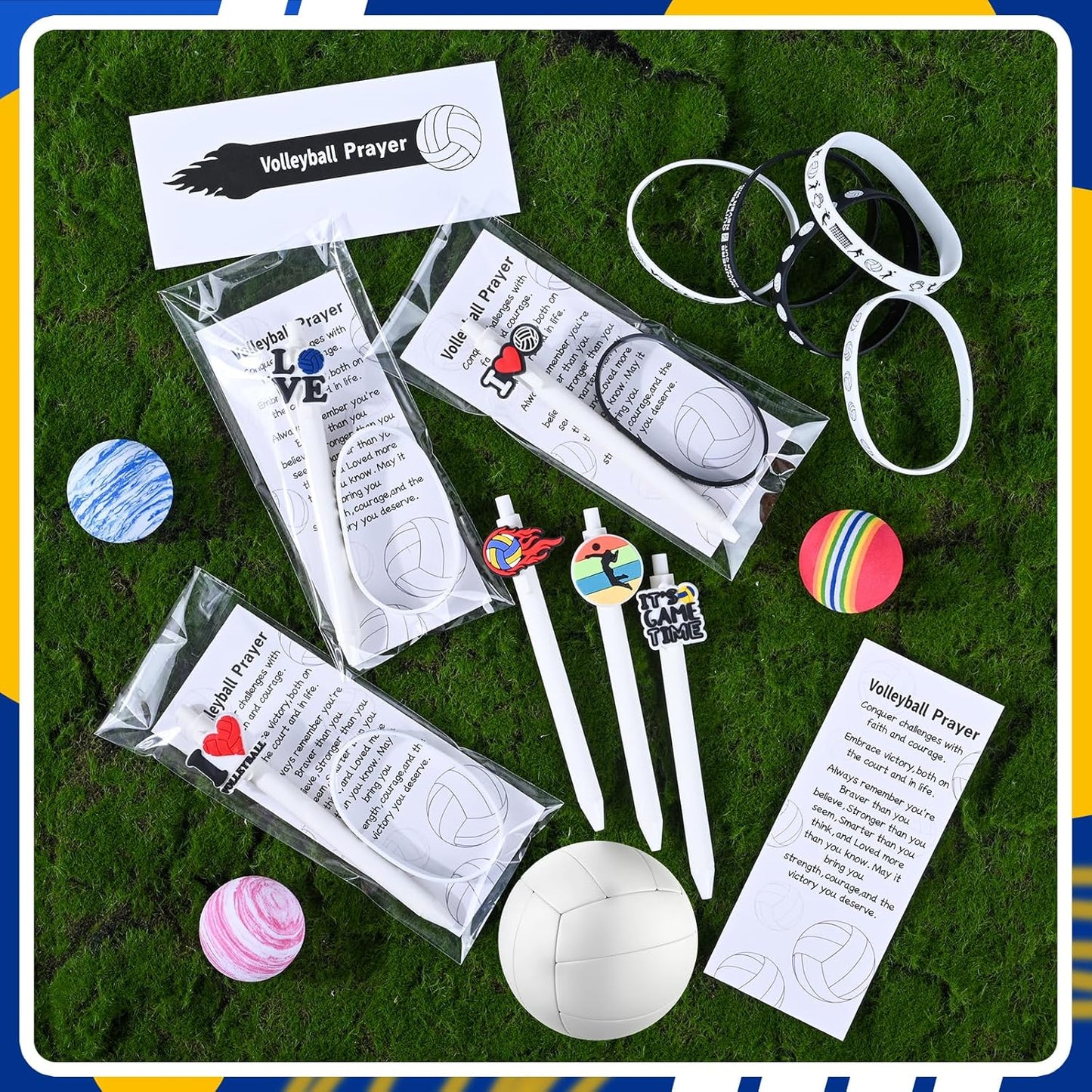 LiYiQ 72 Pcs Volleyball Party Favors Volleyball Team Gifts Volleyball Goodie Bags Stuffers Volleyball Ballpoint Pens Bookmark Card and Silicone Bracelet