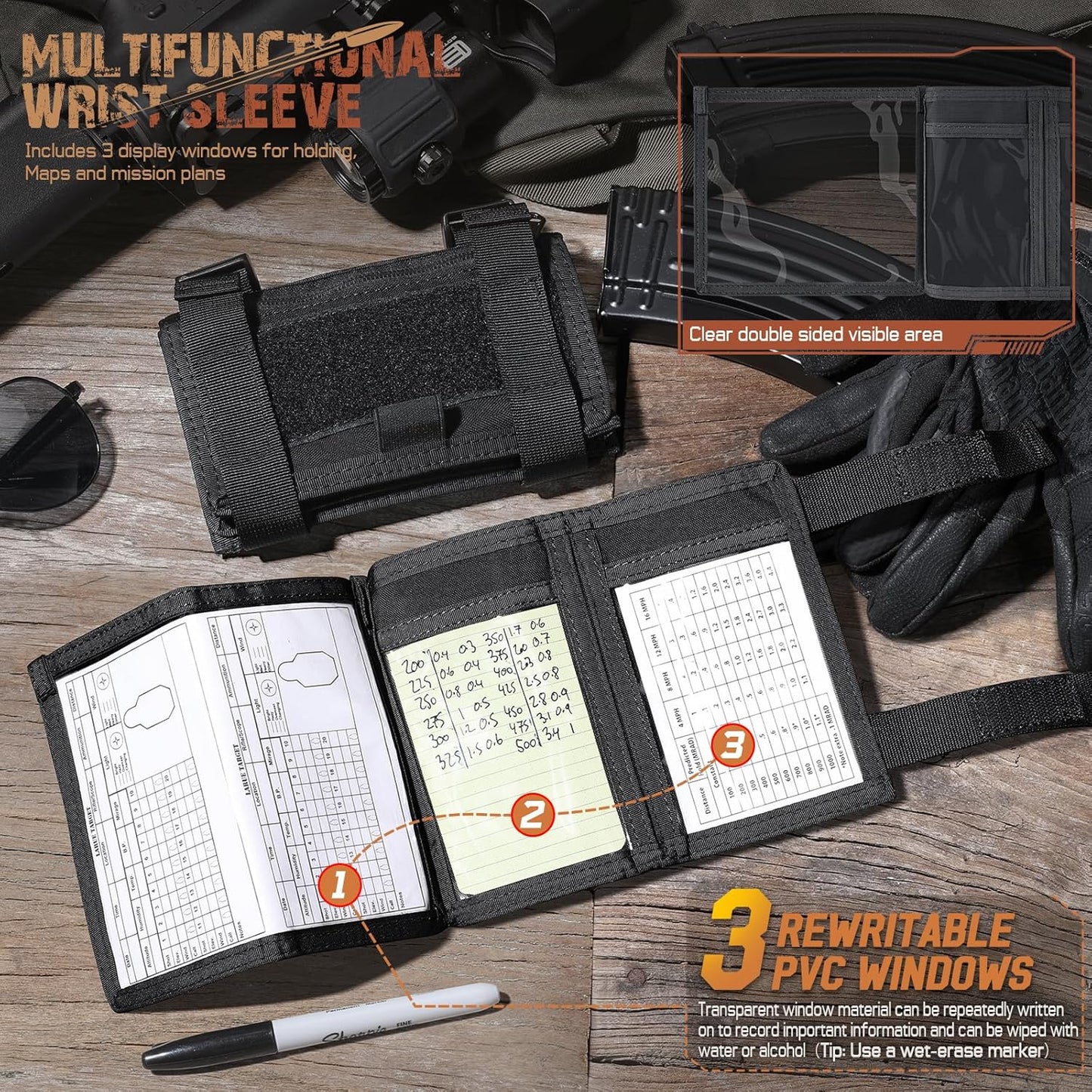 LIVANS Map Case Tactical Arm Sleeve QB Wristband Map Pouch Tactical Armband Sleeve Military Arm Wrist Pouch Document DOPE Card Holder for Shooting Rescue Field Measurement, Include Flag Patch