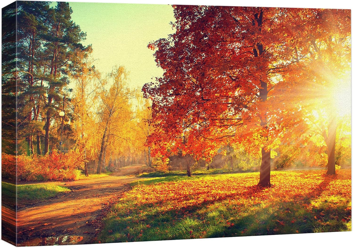 wall26 Canvas Print Wall Art Path Through Red & Orange Autumn Park Nature Wilderness Photography Modern Art Rustic Scenic Colorful Multicolor for Living Room, Bedroom, Office - 24"x36"