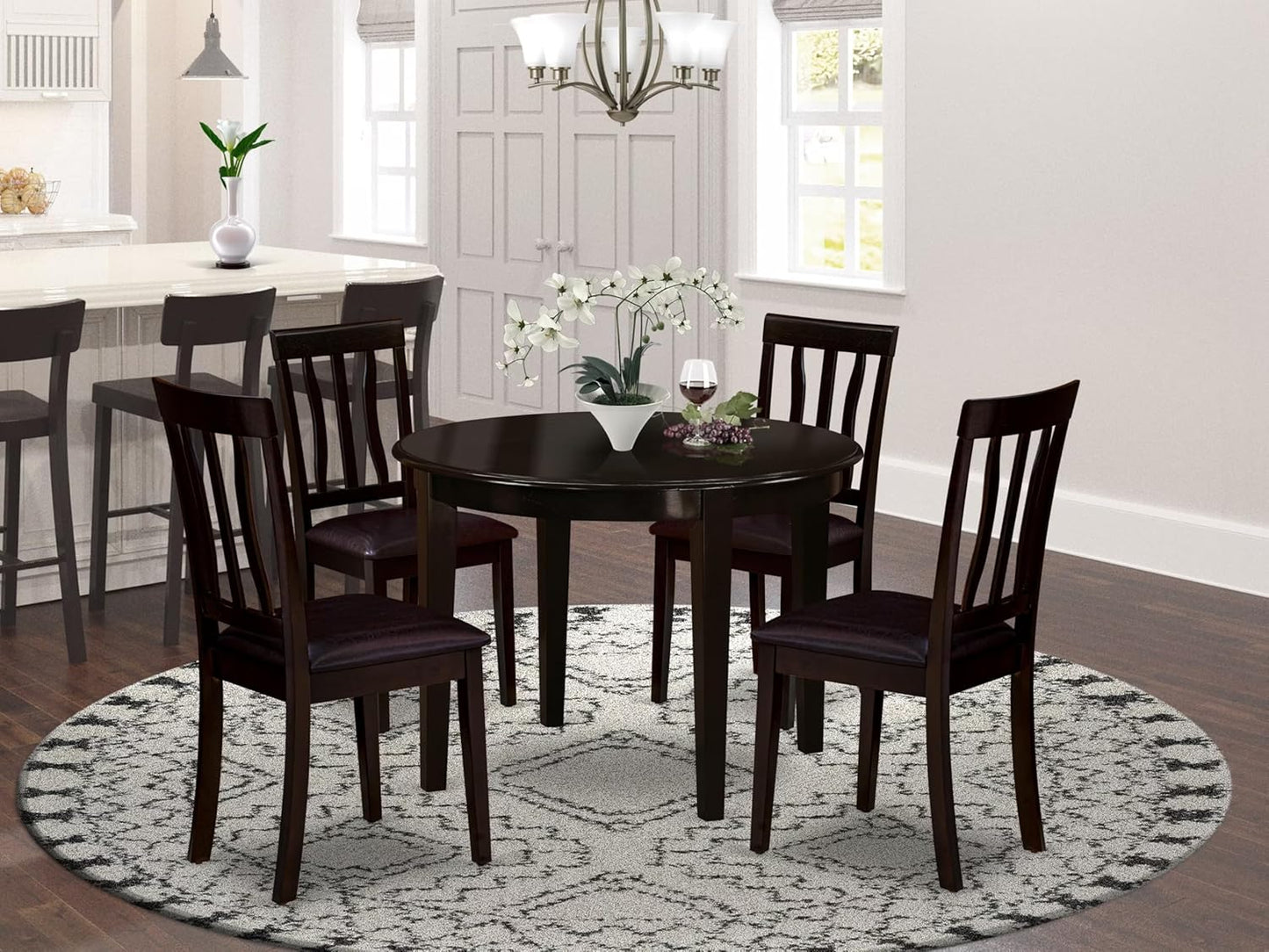 East West Furniture BOAN5-CAP-LC 5 Piece Dining Set Includes a Round Dinner Table and 4 Faux Leather Kitchen Dining Chairs, 42x42 Inch, Cappuccino