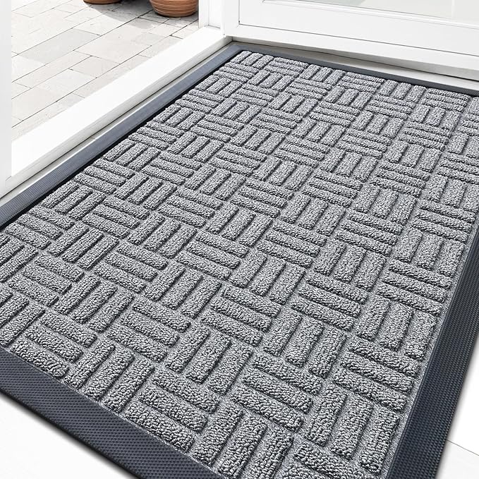 OLANLY Front Door Mat Outside Entrance 71x47, Absorbent, Heavy Duty Sturdy Natural Rubber Doormat Indoor Outdoor, Non-Slip, Stain and Fade Resistant, Low Profile Floor Mat for Entryway, Charcoal Gray