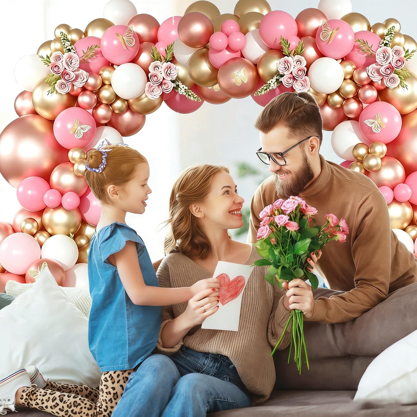Feliz Da De La Madre Balloon Arch Kit 115 Pcs Mexican Mother's Day Balloon Garland Kit Rose Gold Pink White Balloons with Banner for Best Mom Ever Mothers Day Party Supplies