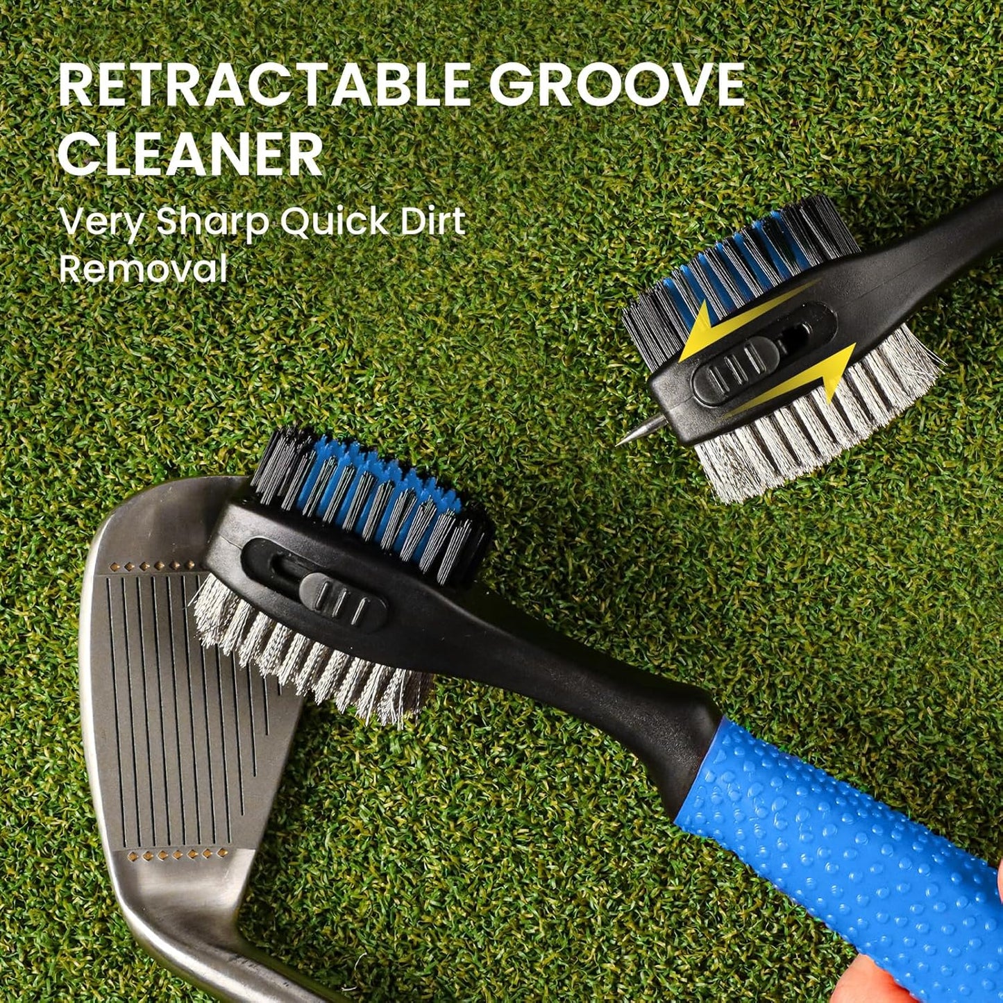 FINGER TEN Retractable Golf Club Cleaner Brush with Magnetic Clip, Durable Nylon Groove Scrub Iron Sharpener Compact Design, Portable Wire Tool for Golf Club Ball Bag Cleaning