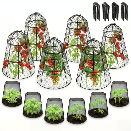 Tcomhk Garden Cloches for Plants, Chicken Wire Plant Cages, Plant Protectors from Animals, Combo Pack, 12 Pcs (6 Large 17.7" × 12.8" + 6 Small 5.87" × 9")