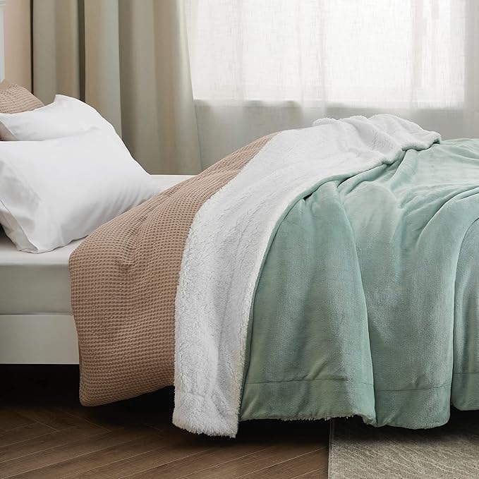 Bedsure GentleSoft Sherpa Fleece Throw Blanket for Couch - Thick and Warm Throw for Women and Men, Soft Fuzzy Plush Throw Blanket for Winter, Non-Heated, Sage Green, 50x60 Inches