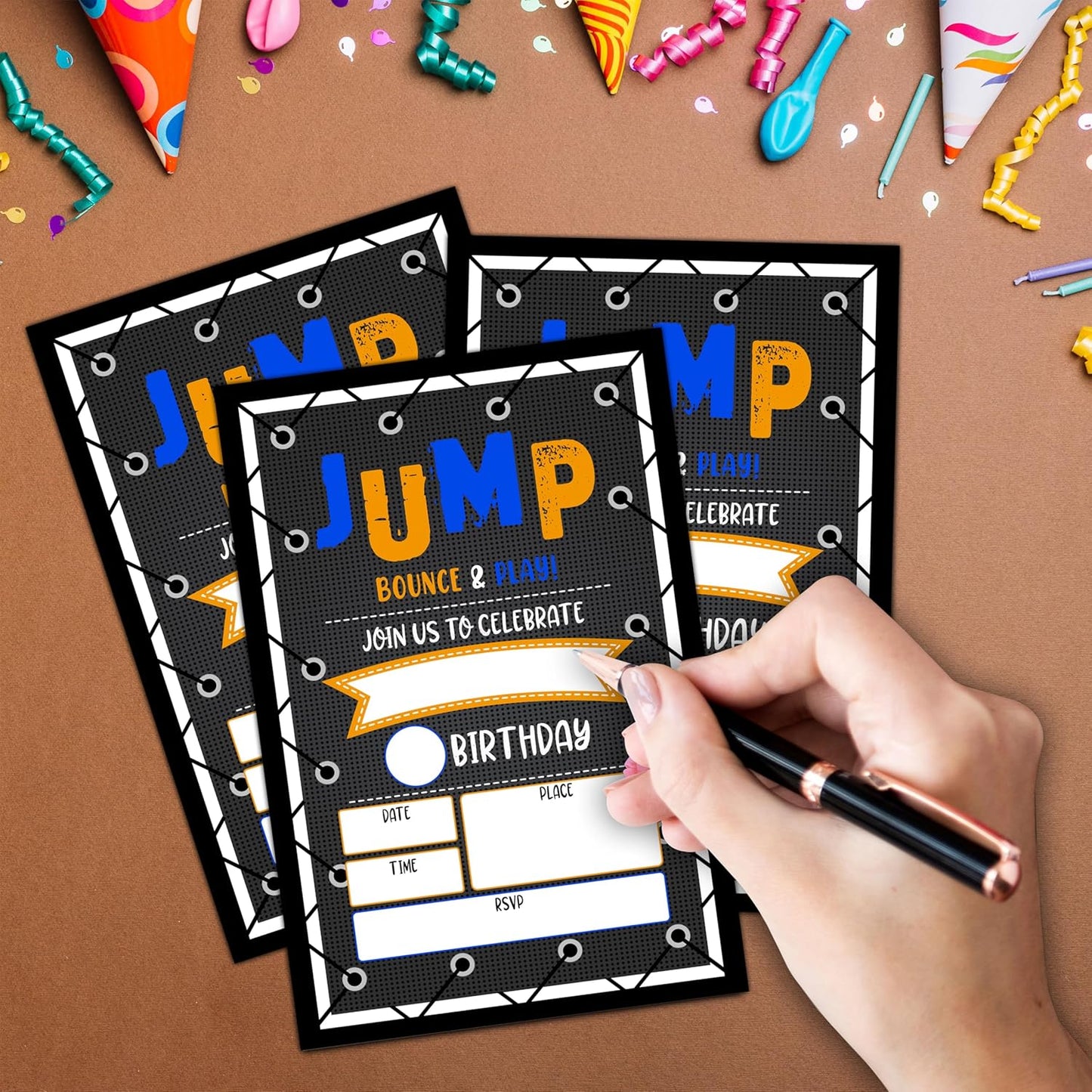 CLIRBE Trampoline Jump Birthday Party Invitations, Birthday Invitations For Boys, Kids Boy Birthday Invitation, 20 Invitations with 20 Envelopes - E01