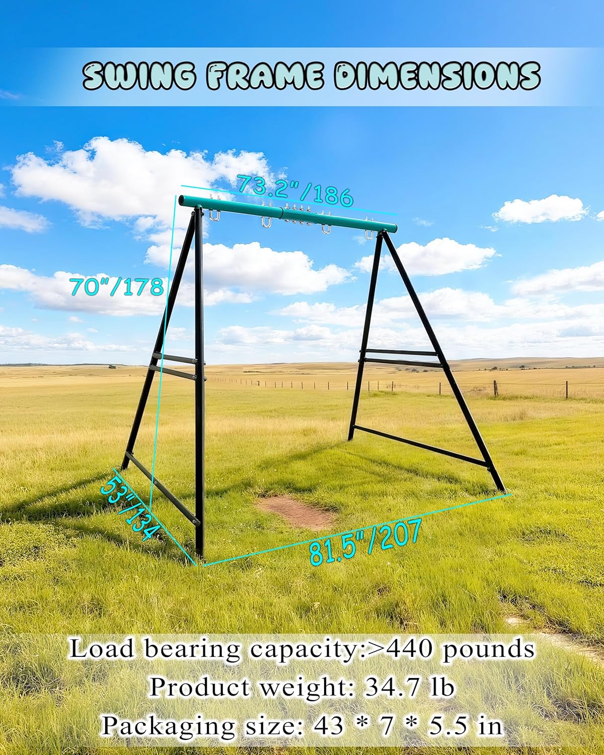 Porch Swing Stand Frame for Both Kids and Adults,440Lbs Heavy-Duty Metal A-Frame for Swing Sets for Backyard (Frame Only) (Deep Blue-2person)
