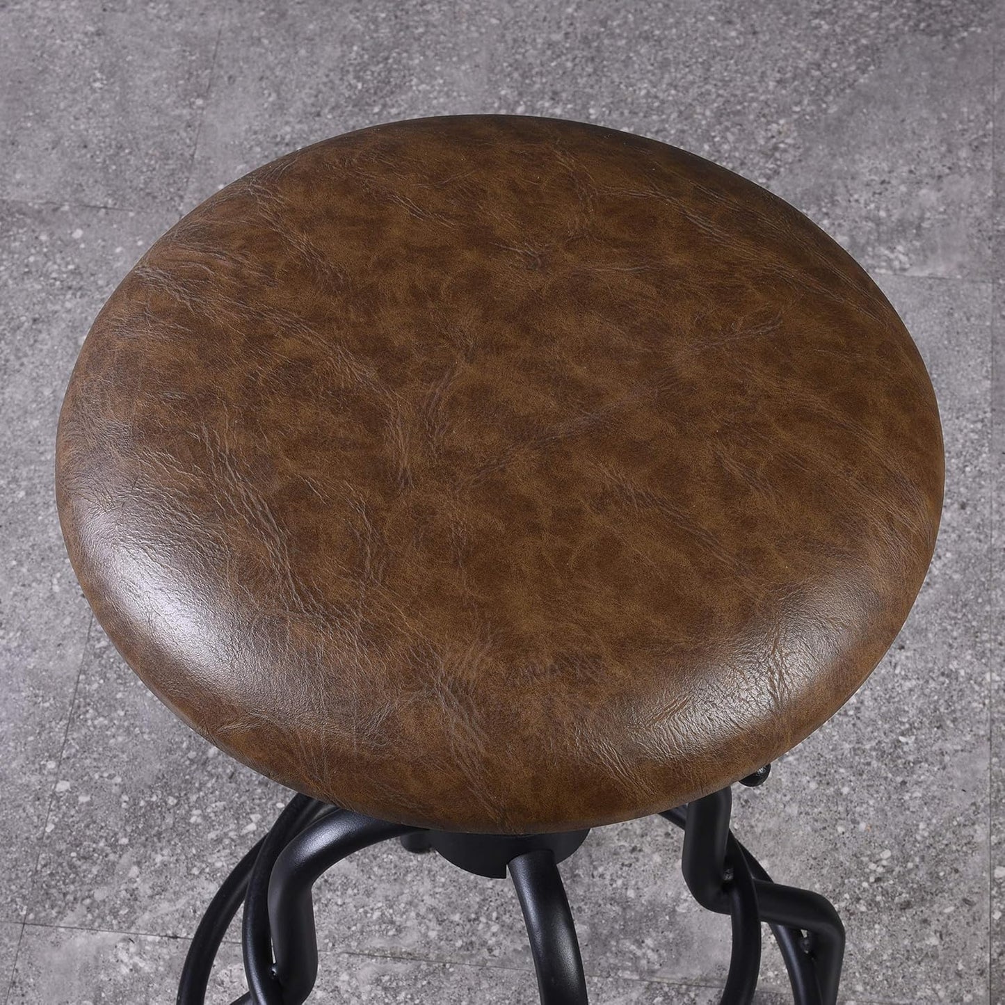 Diwhy Industrial Vintage Counter Stool, Kitchen Counter Height Adjustable Swivel Chair, Metal Frame Stool, 20.47-26.77 Inch, Fully Welded Base, Brown PU Upholstered, Set of 2