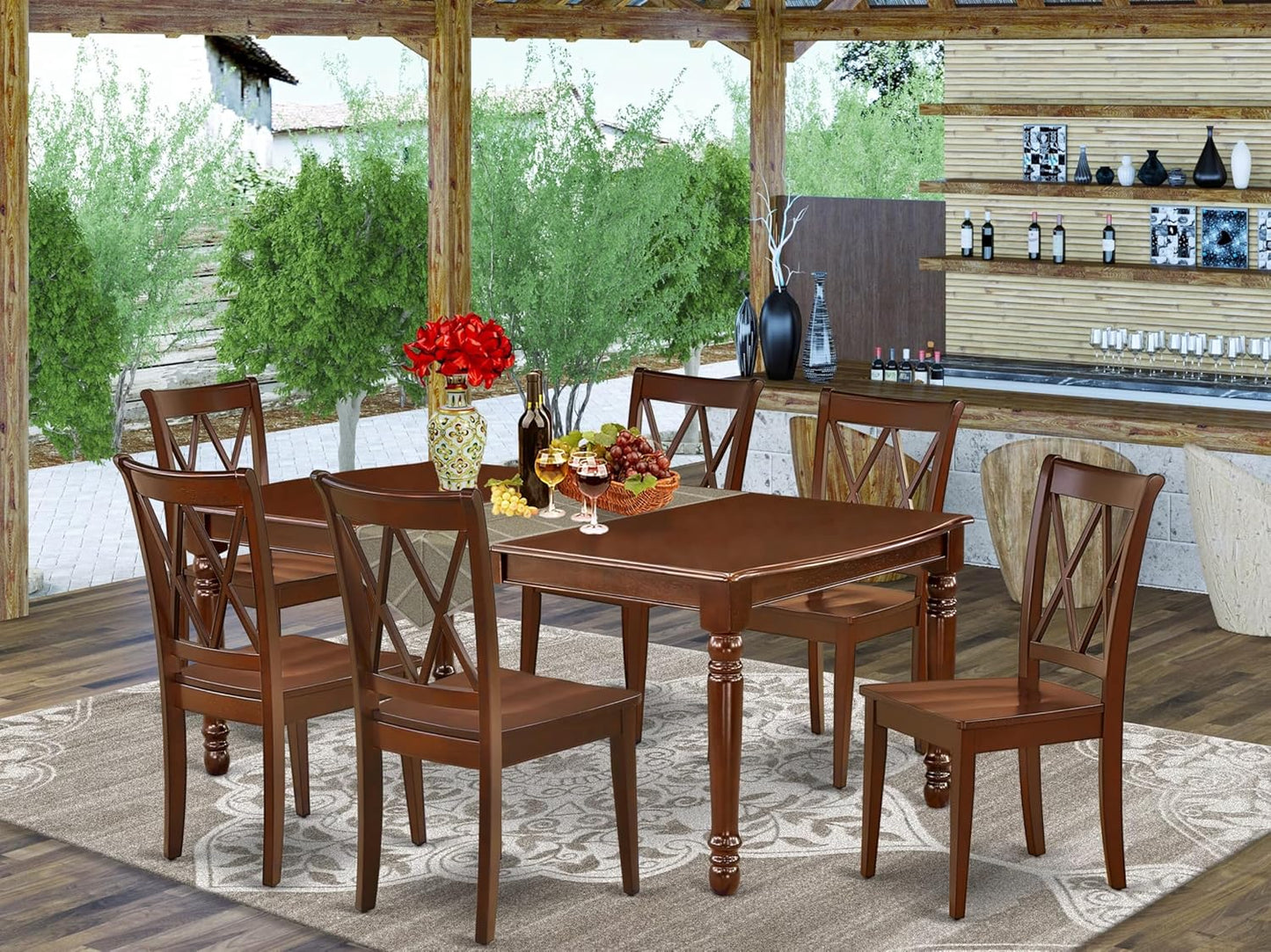 East West Furniture DOCL7-MAH-W 7 Piece Dining Table Set Consist of a Rectangle Dining Room Table with Butterfly Leaf and 6 Wooden Seat Chairs, 42x78 Inch, Mahogany